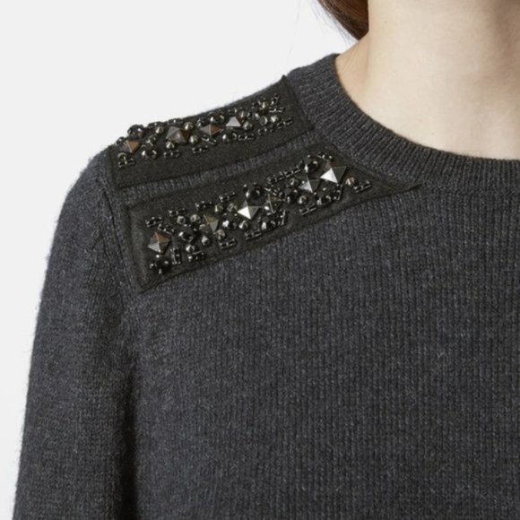 NWT Topshop Embellished Shoulder Grey Sweater - Picture 2 of 7